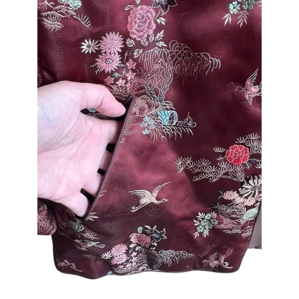 Vintage 60s Fans of S.F. Tea Timer Jacket Women Red Satin Rayon Embroidered L